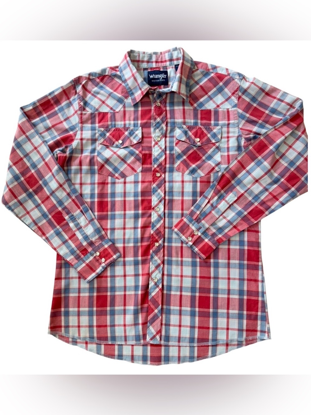 Wrangler Boys Western Plaid Button-Up Shirt Long Sleeve Point Collar 2XL (18-20)